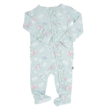Load image into Gallery viewer, Mint Butterfly Daisy Bamboo Ruffle Baby Footie