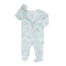 Load image into Gallery viewer, Mint Butterfly Daisy Bamboo Ruffle Baby Footie