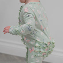Load image into Gallery viewer, Mint Butterfly Daisy Bamboo Ruffle Baby Footie