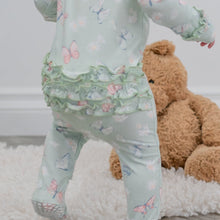 Load image into Gallery viewer, Mint Butterfly Daisy Bamboo Ruffle Baby Footie