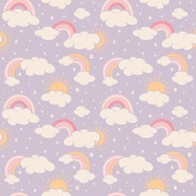 Load image into Gallery viewer, Lavender Rainbows and Clouds Zipper Footie
