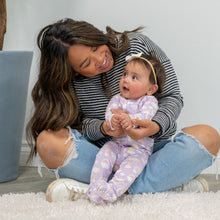 Load image into Gallery viewer, Lavender Rainbows and Clouds Zipper Footie