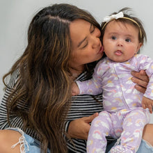 Load image into Gallery viewer, Lavender Rainbows and Clouds Zipper Footie