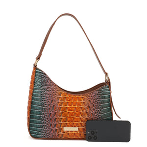 COFFE OR FUSIA SARAH AUPEN SHAPED CROC EMBOSSED SHOULDER BAG