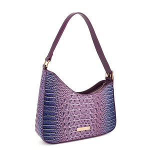 COFFE OR FUSIA SARAH AUPEN SHAPED CROC EMBOSSED SHOULDER BAG