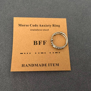 Multi-style Morse Code Stainless Steel Adjustable Ring