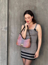 Load image into Gallery viewer, COFFE OR FUSIA SARAH AUPEN SHAPED CROC EMBOSSED SHOULDER BAG