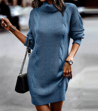 Load image into Gallery viewer, Cross Knit Roll Neck Shirt Sweater Dress