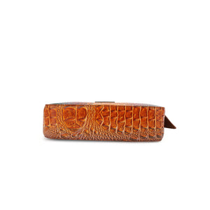 COFFE OR FUSIA SARAH AUPEN SHAPED CROC EMBOSSED SHOULDER BAG