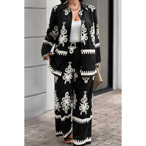 Plus Size Print Button Trim Top and Pant - SOLD SEPARATELY
