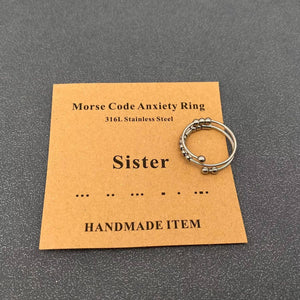 Multi-style Morse Code Stainless Steel Adjustable Ring