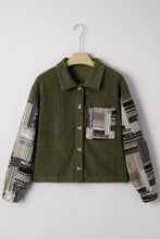 Load image into Gallery viewer, Jungle Green Ribbed Fleece Plaid Print Patchwork Button Up Jacket