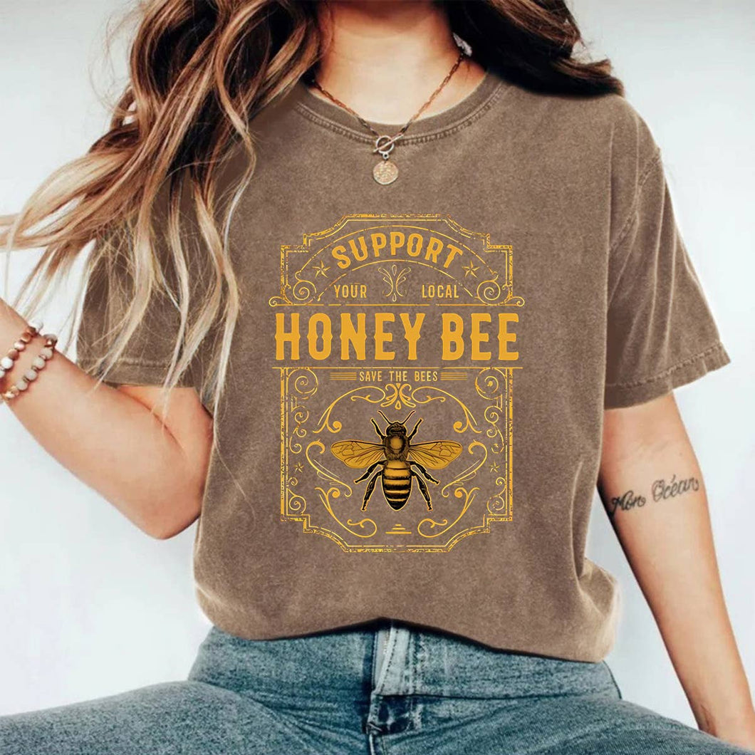 Honeybee Graphic Washed crewneck short sleeve T-shirt