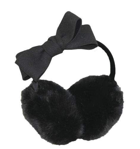 Black faux fur Ear-warmers with bow