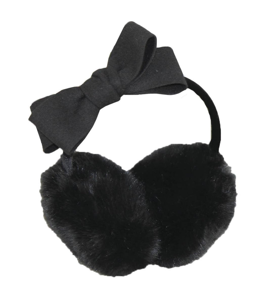 Black faux fur Ear-warmers with bow