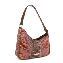 Load image into Gallery viewer, COFFE OR FUSIA SARAH AUPEN SHAPED CROC EMBOSSED SHOULDER BAG