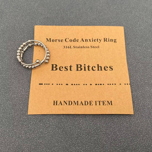 Multi-style Morse Code Stainless Steel Adjustable Ring