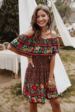 Load image into Gallery viewer, Boho Print Cut Ruffle Accented Pleated Short Dress