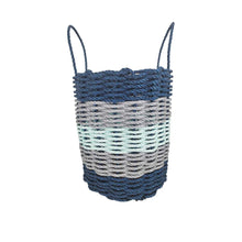 Load image into Gallery viewer, Five Stripe Rope Storage Basket Navy Blue, Light Gray, Seafoam