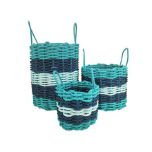 Load image into Gallery viewer, Five Stripe Rope Storage Basket Teal, Navy Blue &amp; Seafoam
