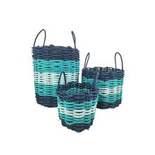 Load image into Gallery viewer, Five Stripe Rope Storage Basket Navy Blue, Teal &amp; Seafoam