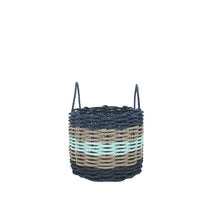 Load image into Gallery viewer, Five Stripe Rope Storage Basket Navy, Tan and Seafoam