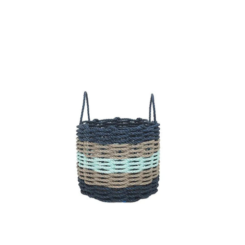 Five Stripe Rope Storage Basket Navy, Tan and Seafoam