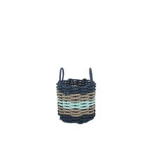 Load image into Gallery viewer, Five Stripe Rope Storage Basket Navy, Tan and Seafoam