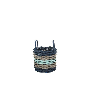 Five Stripe Rope Storage Basket Navy, Tan and Seafoam