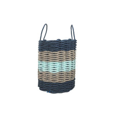 Load image into Gallery viewer, Five Stripe Rope Storage Basket Navy, Tan and Seafoam