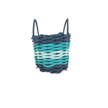 Load image into Gallery viewer, Five Stripe Rope Storage Basket Navy Blue, Teal &amp; Seafoam