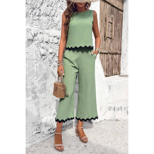 Two Pieces SOLD SEPERATELY Sleeveless Top and Crop Pants with Pockets