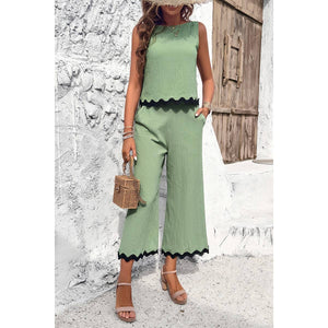 Two Pieces SOLD SEPERATELY Sleeveless Top and Crop Pants with Pockets