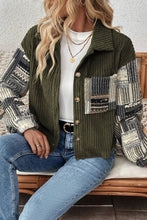 Load image into Gallery viewer, Jungle Green Ribbed Fleece Plaid Print Patchwork Button Up Jacket