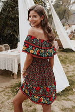 Load image into Gallery viewer, Boho Print Cut Ruffle Accented Pleated Short Dress