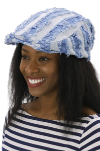 Distressed Stripe Denim Patchwork Flat Ivy Cap