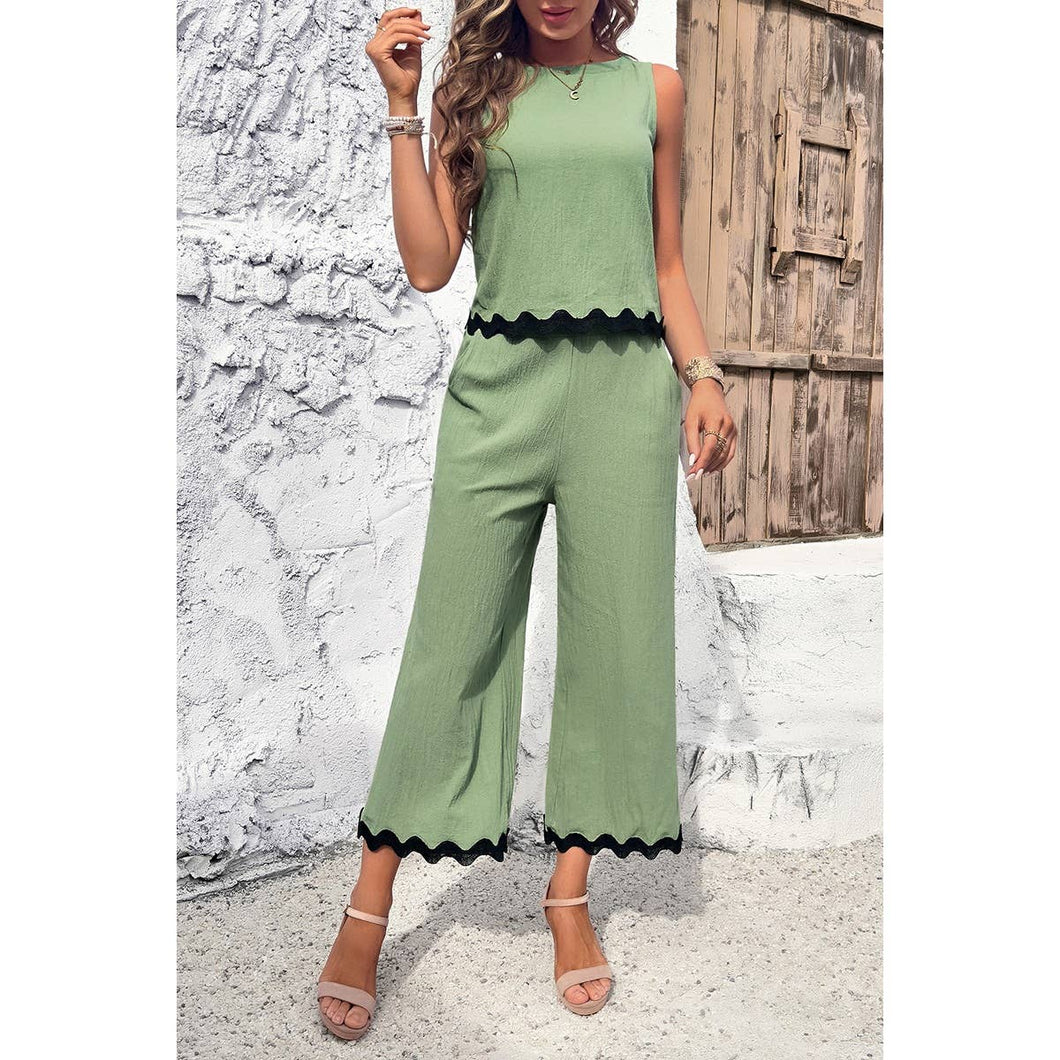 Two Pieces SOLD SEPERATELY Sleeveless Top and Crop Pants with Pockets