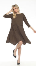 Load image into Gallery viewer, Olive - Waffle Solid L/S Crew Neck Dress with Sharkbite Hem
