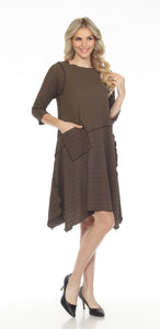 Olive - Waffle Solid L/S Crew Neck Dress with Sharkbite Hem