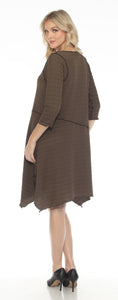 Olive - Waffle Solid L/S Crew Neck Dress with Sharkbite Hem