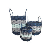 Load image into Gallery viewer, Five Stripe Rope Storage Basket Navy Blue, Light Gray, Seafoam