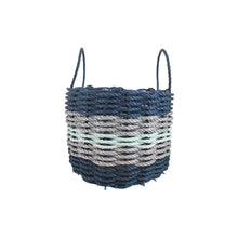 Load image into Gallery viewer, Five Stripe Rope Storage Basket Navy Blue, Light Gray, Seafoam