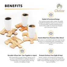 Load image into Gallery viewer, Olive Wood Coaster Puzzle 4-Pcs Set.