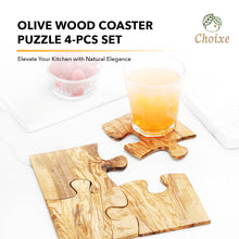 Load image into Gallery viewer, Olive Wood Coaster Puzzle 4-Pcs Set.
