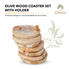 Load image into Gallery viewer, Olive Wood Coaster Set with Holder -7 Pcs