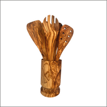 Load image into Gallery viewer, Olive Wood Kitchen Servers Set w/Holder -6 Pcs