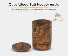 Load image into Gallery viewer, Olive Wood Spice Jar Salt Keeper w/Lid