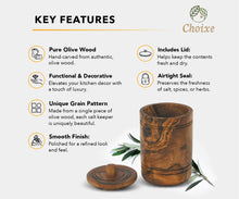 Load image into Gallery viewer, Olive Wood Spice Jar Salt Keeper w/Lid