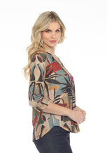 Load image into Gallery viewer, Red Oak Pattern- VNeck Top with 3/4 sleeve and Dolphin Hem