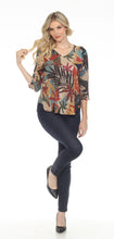 Load image into Gallery viewer, Red Oak Pattern- VNeck Top with 3/4 sleeve and Dolphin Hem